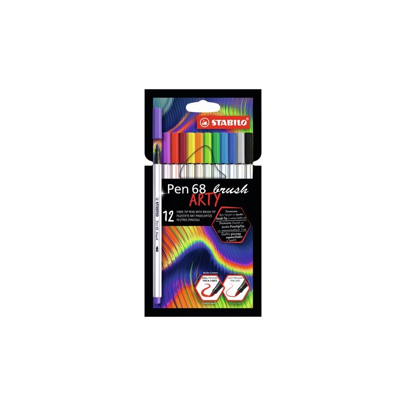 Vláknové fixky Pen 68 brush ARTY, 12 rôznych farieb
