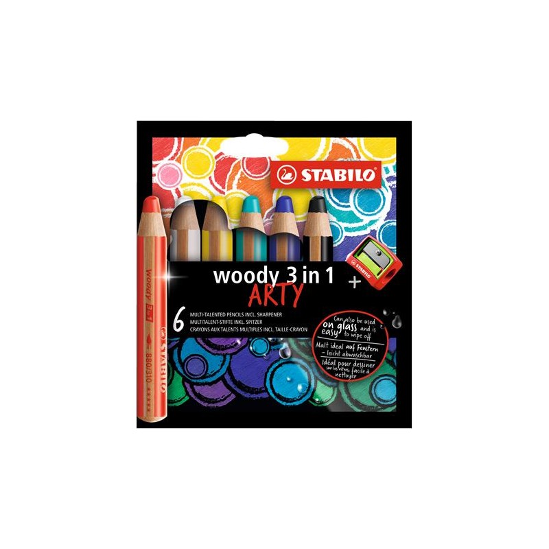 Farebná ceruzka Woody ARTY 3 in 1, 6 rôznych farieb