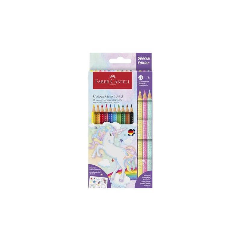Farebné ceruzky, trojhranné, Grip, 13 rôznych farieb, jednorožec