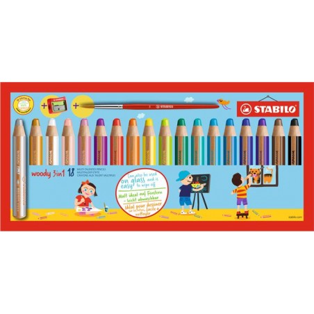 Farebné ceruzky Woody 3 in 1, 18 rôznych farieb
