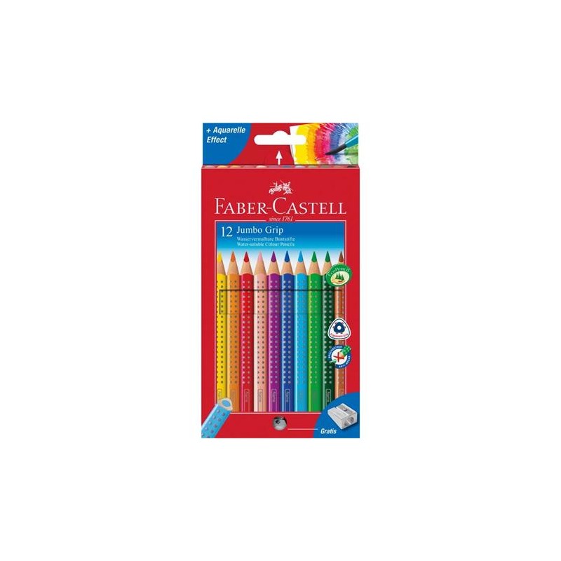 Farebné ceruzky Jumbo Grip, 12 rôznych farieb + strúhadlo