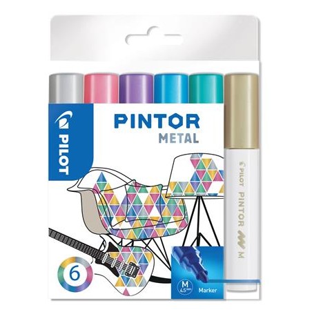 Dekoračný popisovač Pintor M, 6 druhov metalických farieb